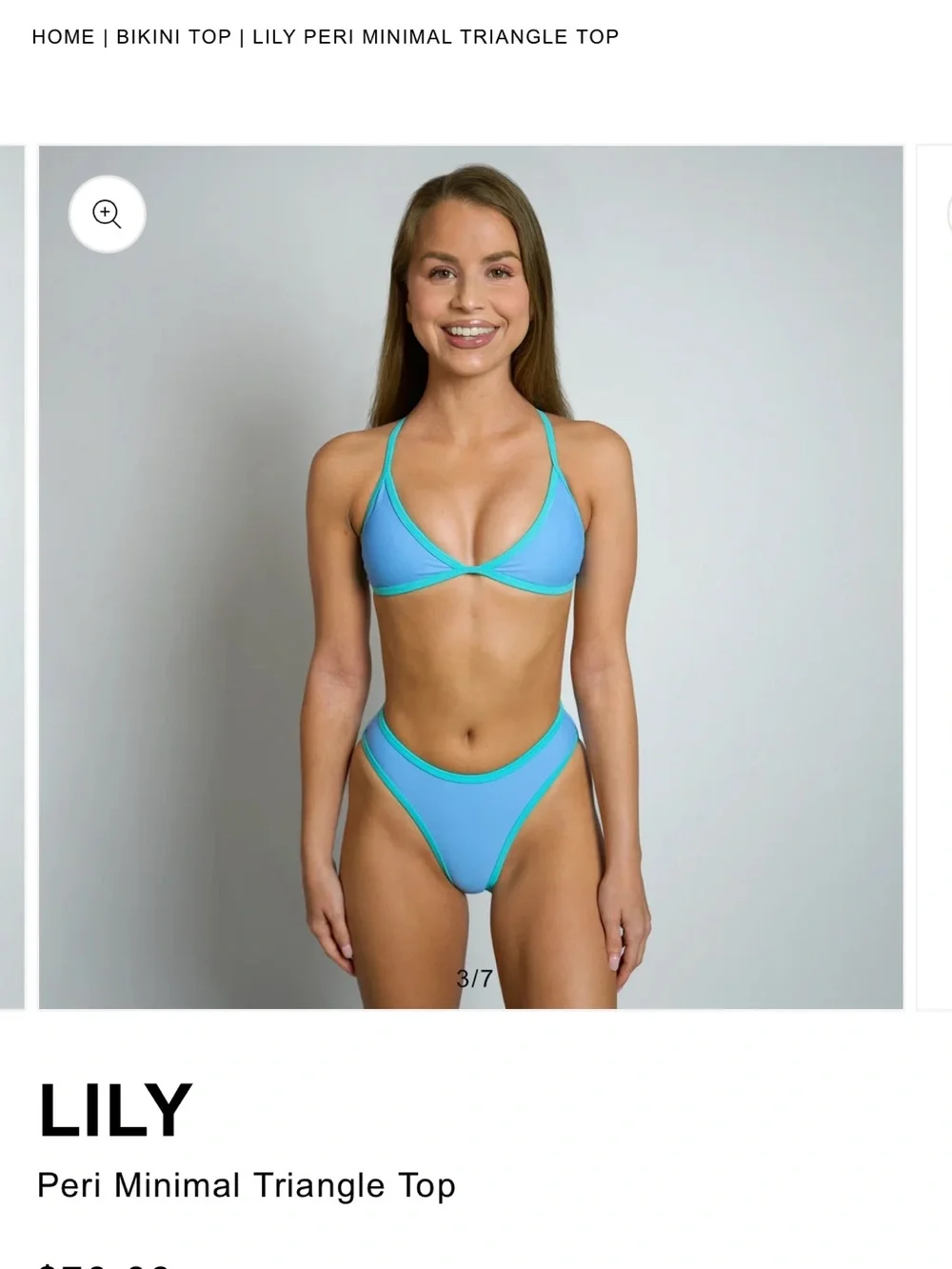 Lily Peri Blue Triangle Bikini Top with Turquoise Trim